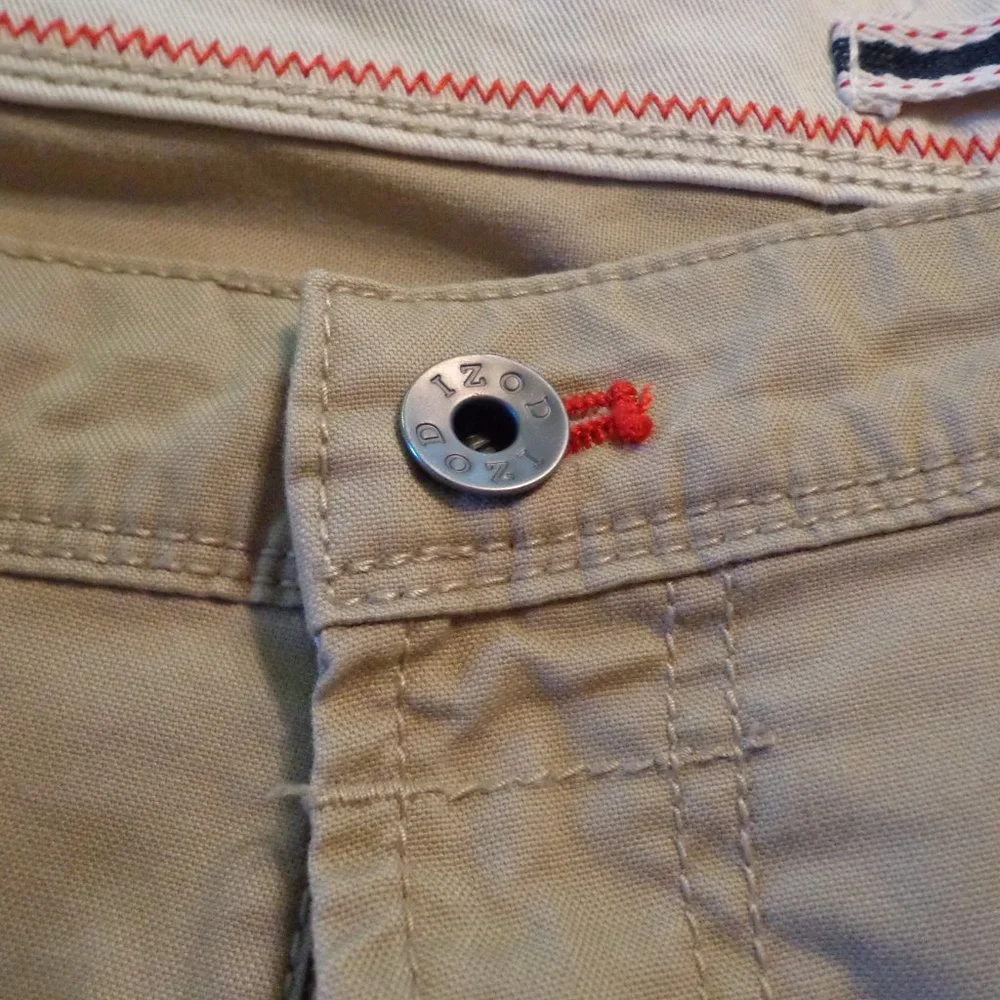 IZOD Saltwater Straight Fit Chino Pants 36W x 32L Khaki Zip/Button Closure
